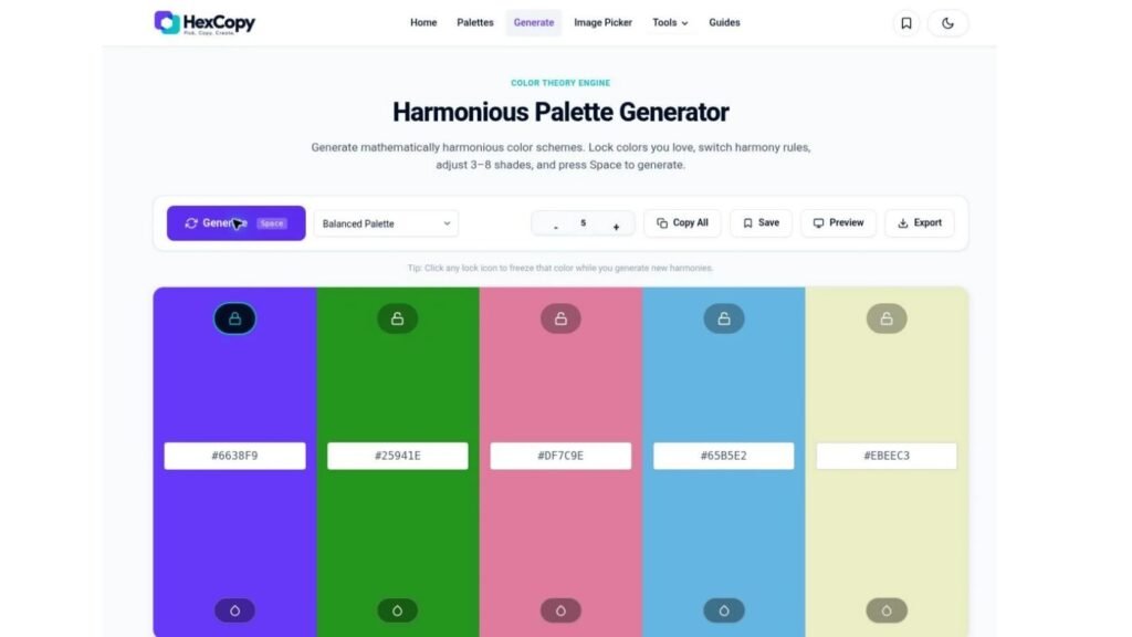 Violet color locked while the other palette colors change in HexCopy.